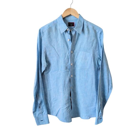 UNTUCKit Men's Button Down Long Sleeve Blue 100% Linen Shirt Medium Slim Fit - Picture 1 of 6